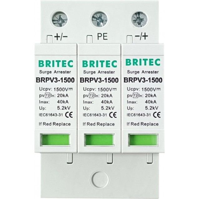 ΑΝΤΙΚΕΡΑΥΝΙΚΑ ΡΑΓΑΣ DC T2 3MOD 40kA 1500VDC BRPV3-1500 BRITEC