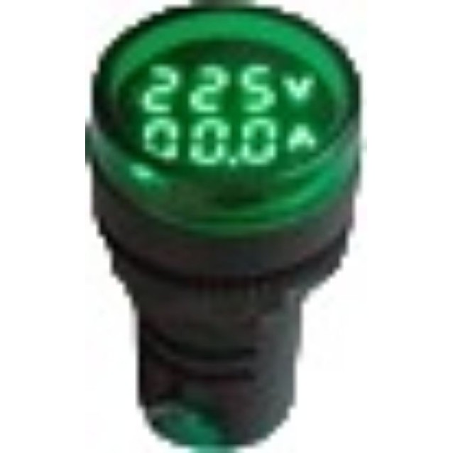 ΟΡΓΑΝΟ ΠΙΝΑΚΟΣ ΑΜΠΕΡΟΜΕΤΡΟ+ ΒΟΛΤΟΜΕΤΡΟ ΨΗΦΙΑΚΟ AC Φ22 LED 100/5A ΠΡΑΣΙΝΟ AD16-22DVA KZE